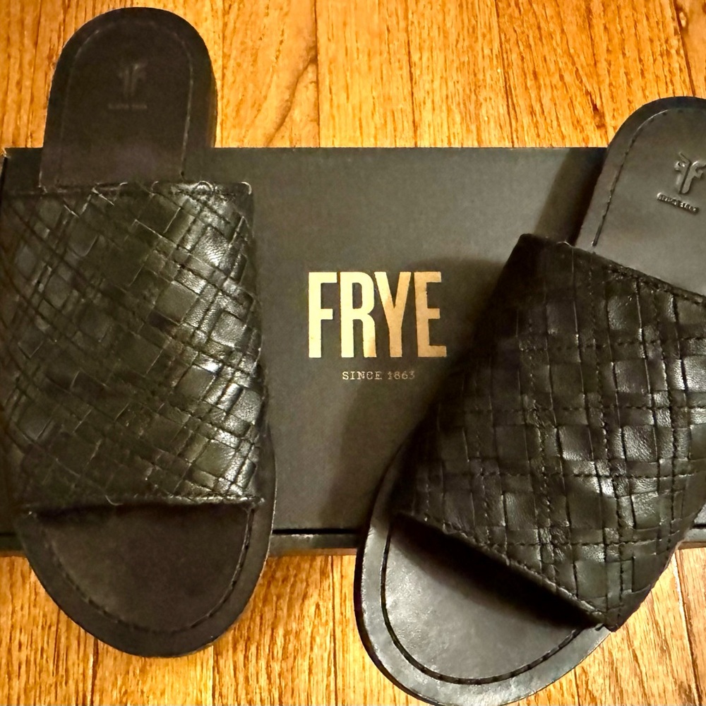 Frye Black Robin Woven Leather Slides